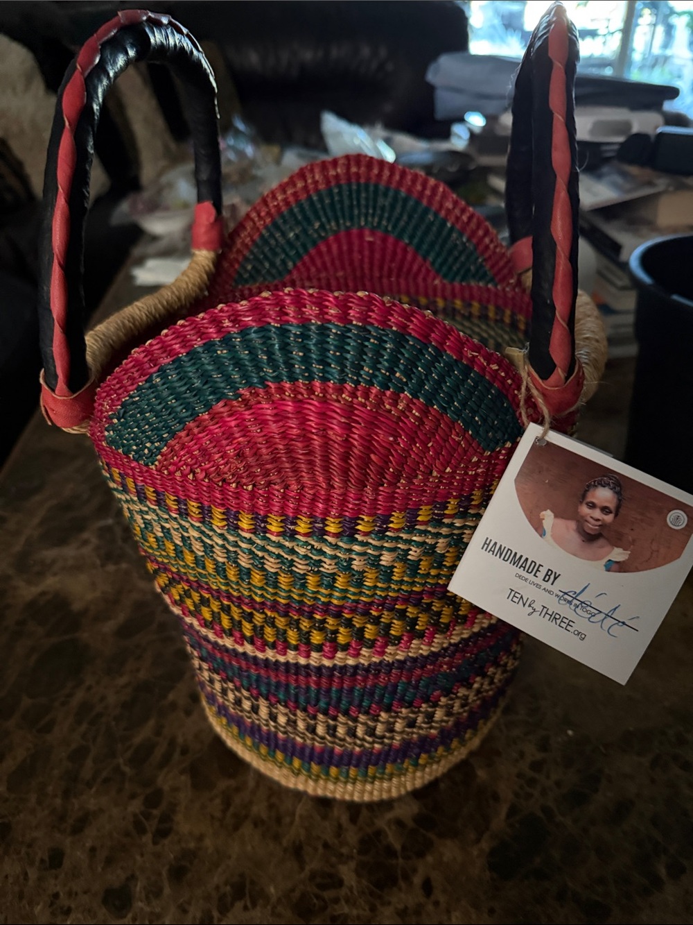 Handwoven Multicolor Straw Tote Bag - Pink & Green NWT